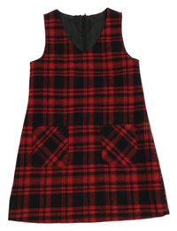 Červeno-černé kostkované vlněné šaty Tu