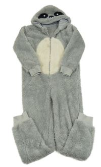 Šedo-smetanová chlupatá kombinéza s lenochodem 