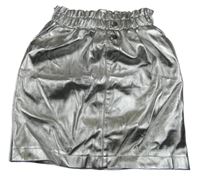 Stříbrná koženková sukně s knoflíky Kiabi