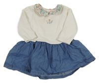 Bílo-modré teplákovo/riflové šaty s kytičkami Obaibi