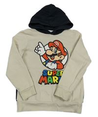 Béžovo-tmavomodrá mikina s Máriem a kapucí H&M