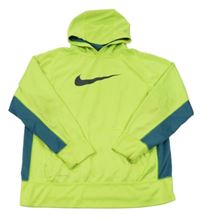 Neonově zeleno-modrá sportovní funkční mikina s kapucí Nike 