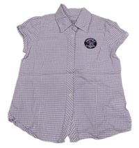 Lila-bílá kostičkovaná halenka s nášivkou Basefiled 