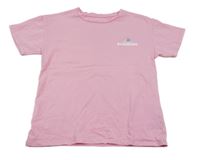 Světlerůžové tričko s nápisem a kytičkami Primark 