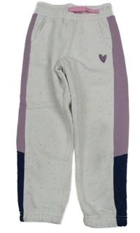 Bílo-lila-tmavomodré tepláky se srdíčkem Primark