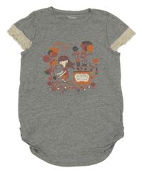 Šedé melírované tričko s holčičkou a krajkou Vertbaudet