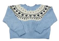 Světlemodro-bílý vzorovaný crop oversize svetr H&M