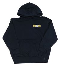 Tmavomodrá mikina s nápisy a kapucí 