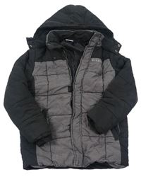 Černo-šedá melírovaná prošívaná šusťáková zimní bunda s kapucí YIGGA