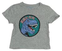 Šedé melírované tričko s dinosaurem PRIMARK