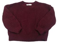 Tmavovínový žebrovaný žinylkový oversize svetr H&M