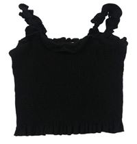 Černý žabičkový crop top s volánky RIVER ISLAND