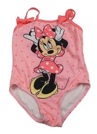 Světlerůžovo-korálové puntíkaté jednodílné plavky s Minnie PRIMARK