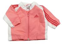 Korálovo-bílá šusťáková podzimní sportovní bunda Adidas
