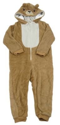 Světlehnědo-bílá plyšová kombinéza s kapucí - medvídek Kiki&Koko