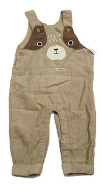 Nové - hnědobéžové manšestrové laclové kalhoty s pejskem so cute