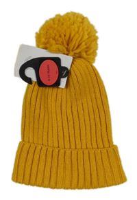 Nové - hořčicová žebrovaná čepice s bambulí M&S