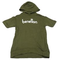 Khaki tepláková vesta s logem a kapucí Benetton