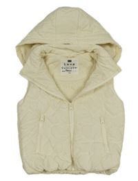 Smetanová šusťáková zateplená vesta s prošívanými srdíčky a kapucí F&F