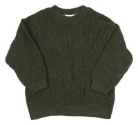 Tmavokhaki melírovaný žebrovaný svetr H&M
