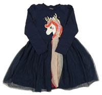 Tmavomodré šaty s jednorožcem a tylem C&A