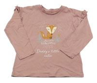 Starorůžové triko s liškou a nápisy a volánky Matalan