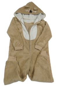 Béžovo-bílá plyšová kombinéza s kapucí s čumáčkem Kiki&Koko