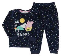 Tmavomodré plyšové pyžamo s Peppa Pig a kytičkami M&S