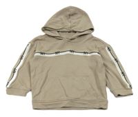 Béžovošedá mikina s pruhy s písmenky a pruhy a kapsou a kapucí Matalan