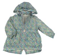 Světlemodrá kytičkovaná šusťáková jarní parka s odepínací kapucí H&M