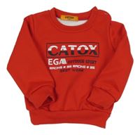 Červená teplá mikina s nápisy 