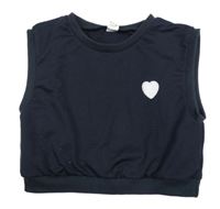 Tmavomodrá tepláková crop vesta se srdíčkem SHEIN