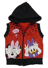 Červeno-černá propínací tepláková vesta s Minnie a Daisy a kapucí 