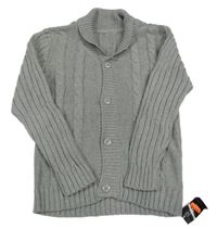 Nové - šedý propínací svetr se vzorem a žebrováním St. Bernard