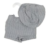 Nové - 2Set - Modro-bílé pruhované kraťasy + klobouk Tu