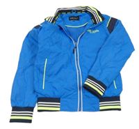 Modro-tmavomodrý šusťákový jarní bomber s logem a pruhy CARS JEANS