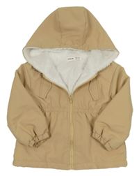 Béžová šusťáková jarní zateplená parka s kapucí SHEIN