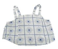 Bílo-safírový kostkovaný květovaný lněný crop top ZARA