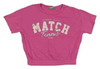 Tmavorůžové crop tričko s nápisy Benetton