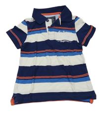 Bílo-tmavomodro-modro-lososové pruhované polo tričko s číslem a nápisy C&A