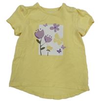 Světležluté melírované tričko s kytičkami a motýlky Topomini