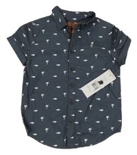 Nové - tmavomodrošedá košile s palmami a žraloky F&F