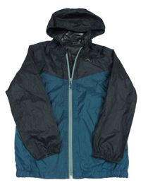 Tmavopetrolejovo-černá šusťáková nepromokavá bunda s kapucí Quechua