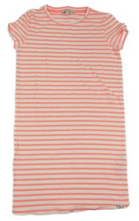 Bílo-neonově korálové pruhované šaty GARCIA