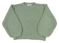 Olivový žebrovaný žinylkový oversize svetr H&M