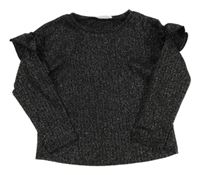 Černo-stříbrný melírovaný žebrovaný úpletový svetr s volánky PRIMARK