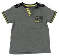Černo-šedé pruhované polo tričko s číslem a nápisy George