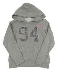 Šedá melírovaná mikina s číslem a kapucí H&M