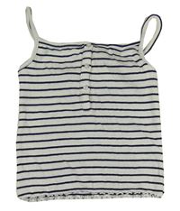 Bílo-tmavomodrý pruhovaný žebrovaný crop top s knoflíky Next