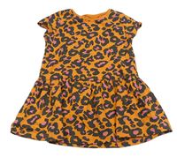 Oranžovo-černé bavlněné šaty s leopardím vzorem zn. Next